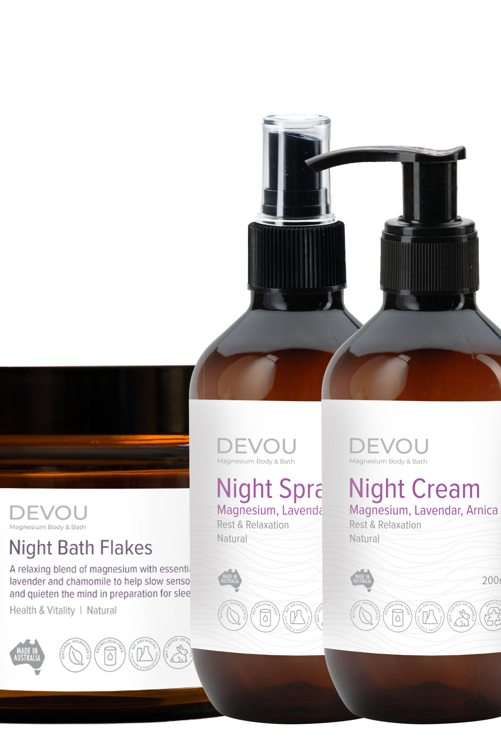 DEVOU-Night-Cream-Spray-200ml-Magnesium-flakes-bundle