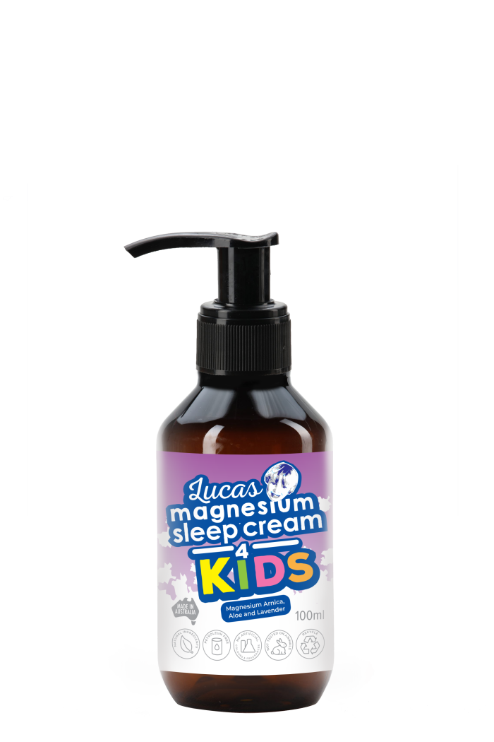 LUCAS MAGNESIUM SLEEP CREAM is specially formulated for kids - providing an easy solution to help boost Magnesium levels and the added benefits of relaxing lavender. At a strength that is gentle on kids skin and suits their required nutritional intake - regular use will assist with health and well-being, muscle growth and rest and relaxation. Ideal for children who need a little help to nod off to sleep or to calm and relax their system at times of stress.