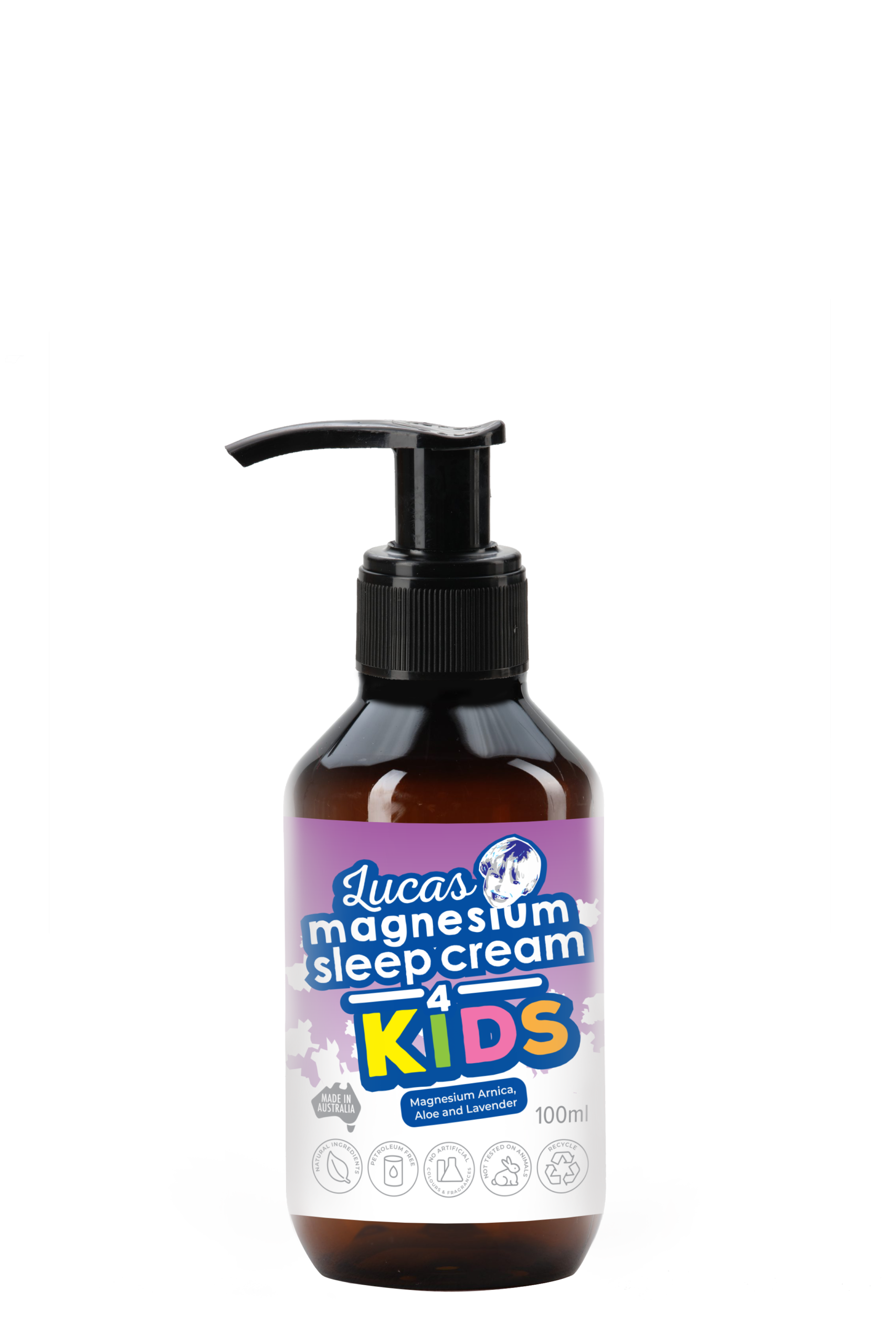 LUCAS MAGNESIUM SLEEP CREAM is specially formulated for kids - providing an easy solution to help boost Magnesium levels and the added benefits of relaxing lavender. At a strength that is gentle on kids skin and suits their required nutritional intake - regular use will assist with health and well-being, muscle growth and rest and relaxation. Ideal for children who need a little help to nod off to sleep or to calm and relax their system at times of stress.